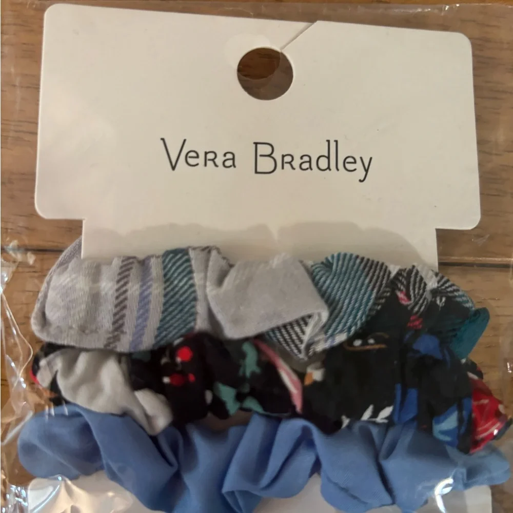 Vera Bradley Scrunchie Set of Three Blue Floral and Striped New
